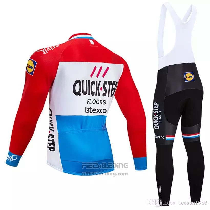 2018 Fietskleding Quick Step Floors Rood Wit Blauw Lange Mouwen en Koersbroek